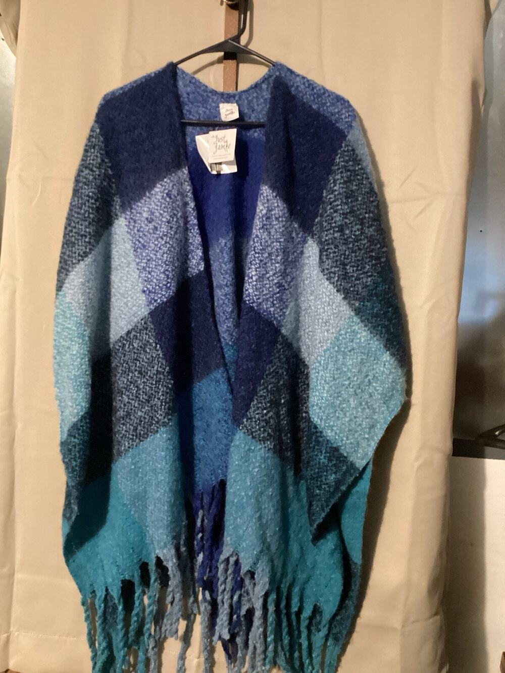 Just Jamie Kimono Multicolor Blue One Size Fits Most NWT Fringe Bottom Details